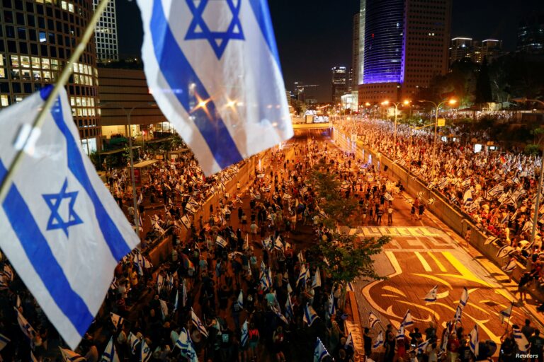 Protest against Israeli Prime Minister Netanyahu's judicial overhaul, in Tel Aviv