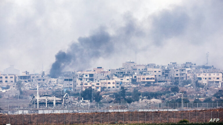 Smoke rises inside northern Gaza Strip following an airstrike, as seen from southern Israel