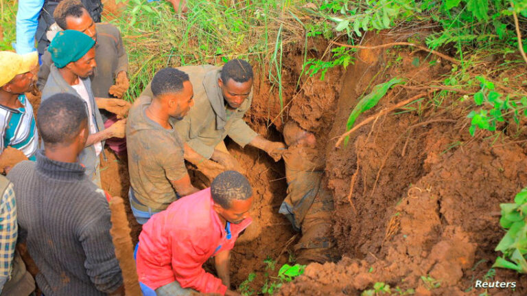 Aftermath of the landslide following heavy rains that buried people in Gofa zone