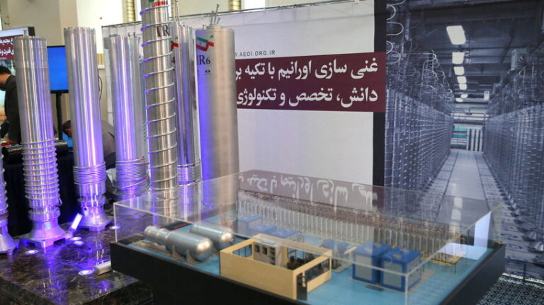 Iranian centrifuges are seen on display, in Tehran