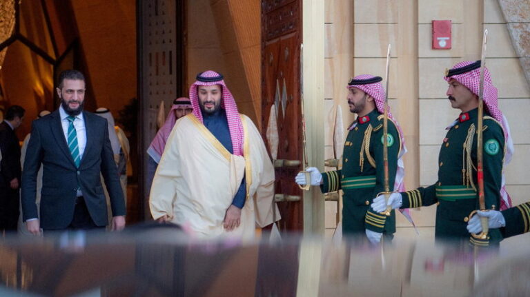 Syria's newly appointed president for a transitional phase Ahmed al-Sharaa meets Saudi Crown Prince, Mohammed Bin Salam, in Riyadh